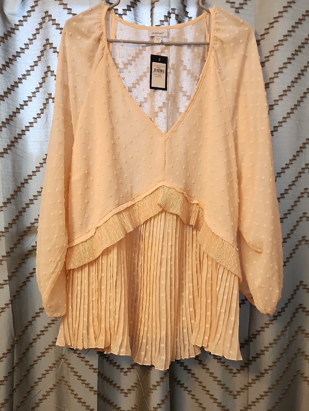 Avenue Sand Swiss Dot Pleated Sleeve Blouse